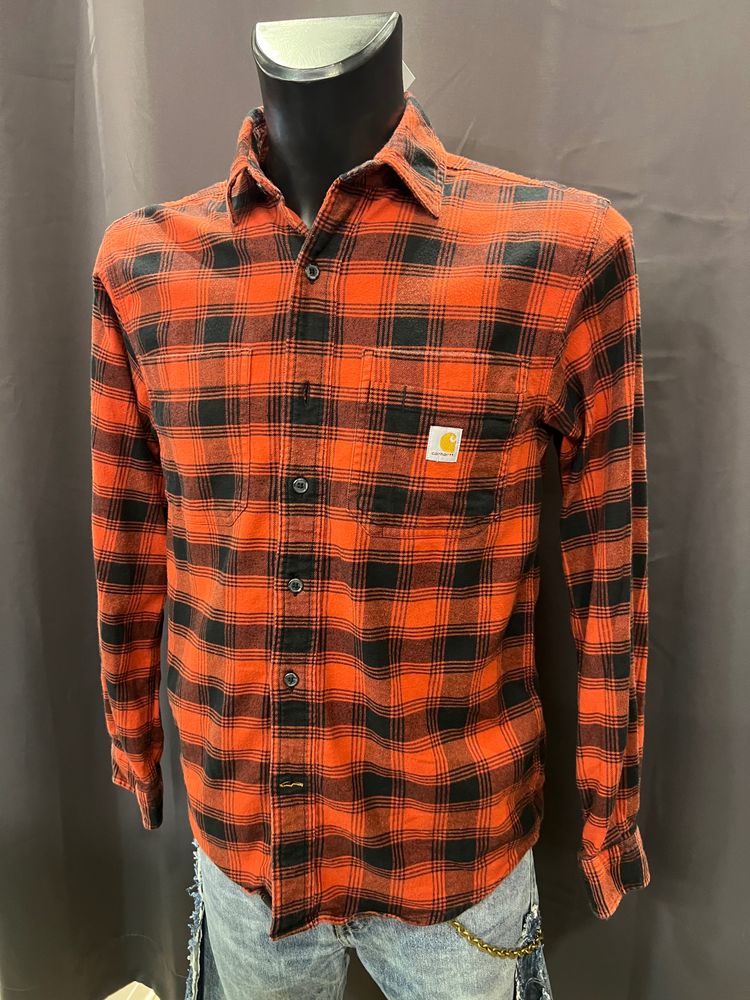 Carhartt Orange And Black Checkered Flannel Shirt