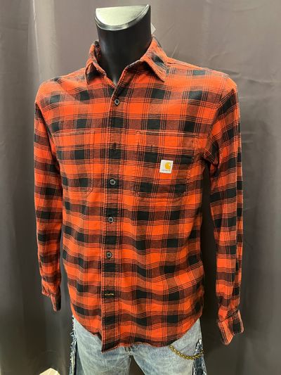 Carhartt Orange And Black Checkered Flannel Shirt