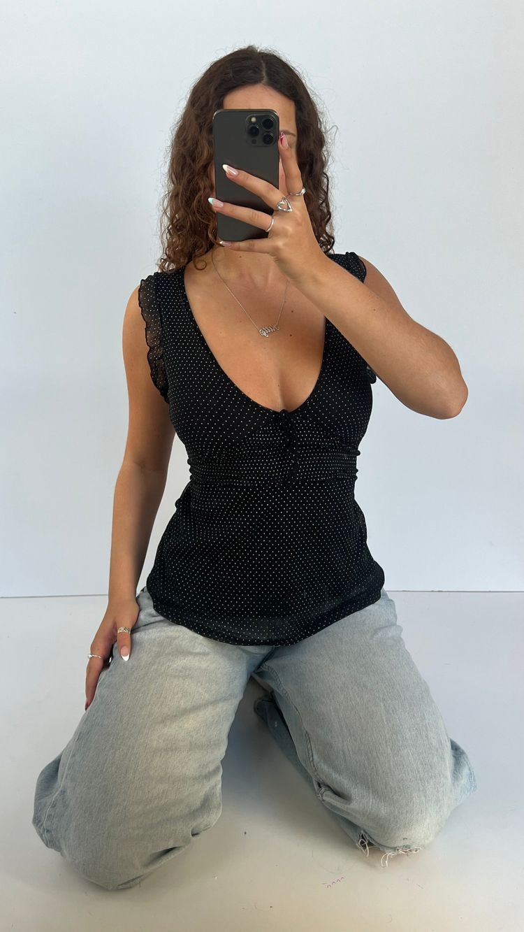 00s black polka dot top- size S/M image 5