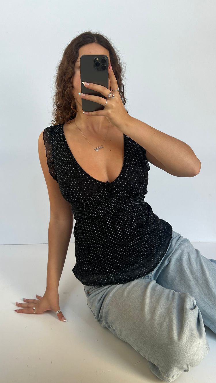 00s black polka dot top- size S/M image 1