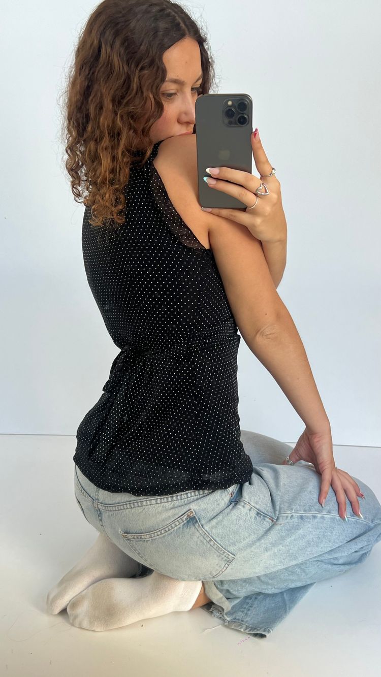 00s black polka dot top- size S/M image 3