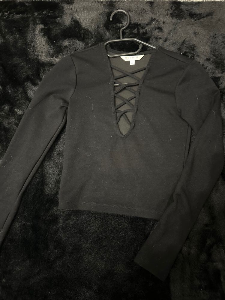 Other Black Long Sleeve Top With Lace-Up Neckline product image