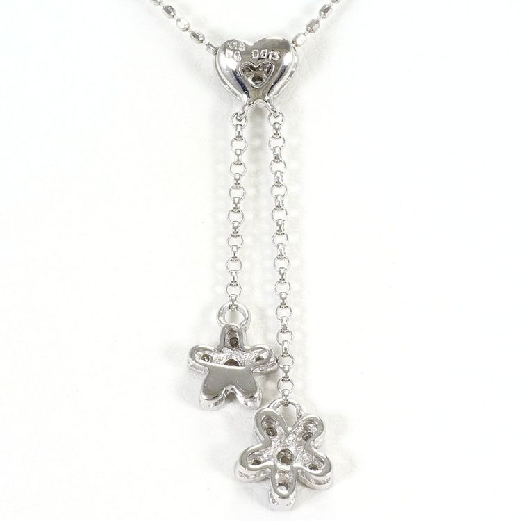 K18 White Gold Necklace With Heart And Flower Charms imagen 1