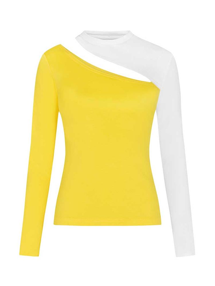 Vanity Slit Top, BCI Cotton, in Yellow & White imagen 4