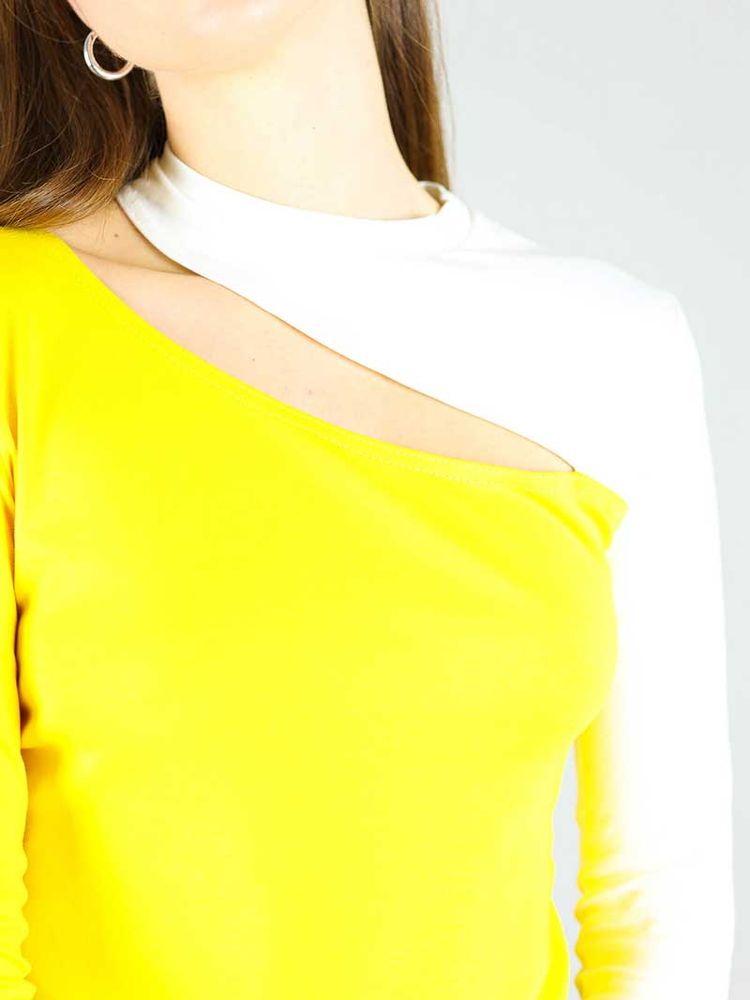 Vanity Slit Top, BCI Cotton, in Yellow & White imagen 7
