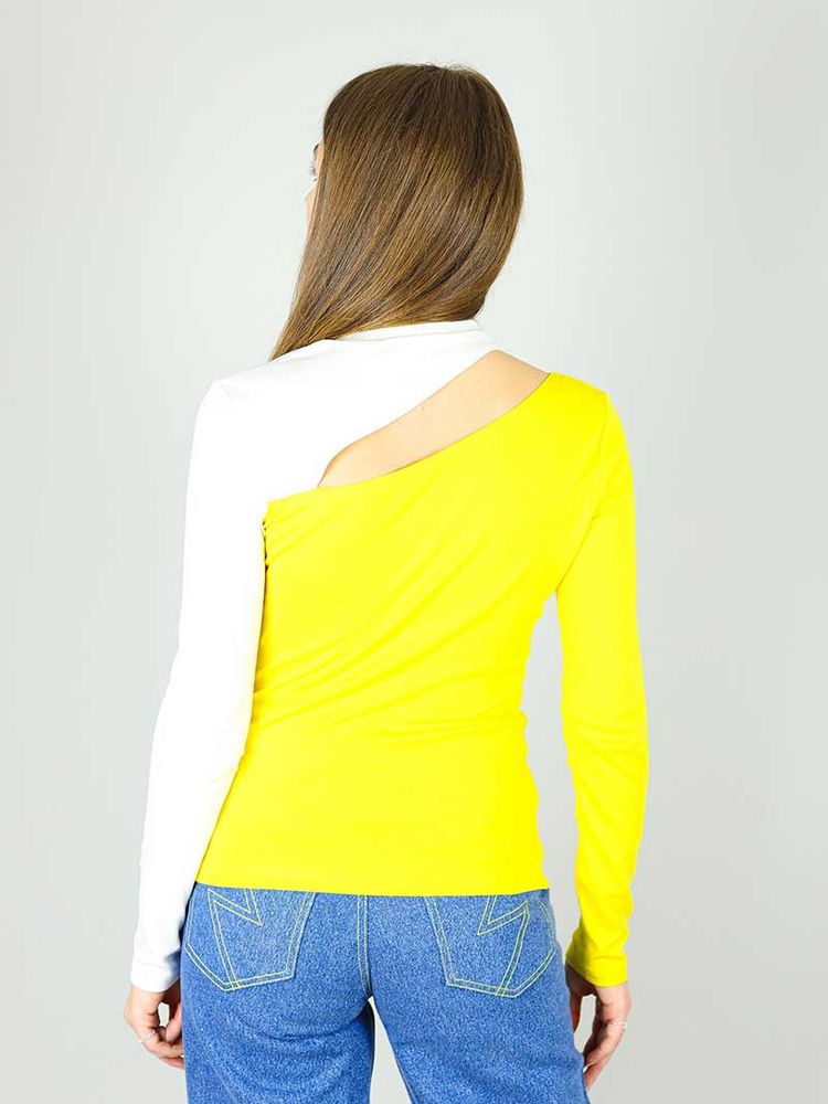 Vanity Slit Top, BCI Cotton, in Yellow & White imagen 3