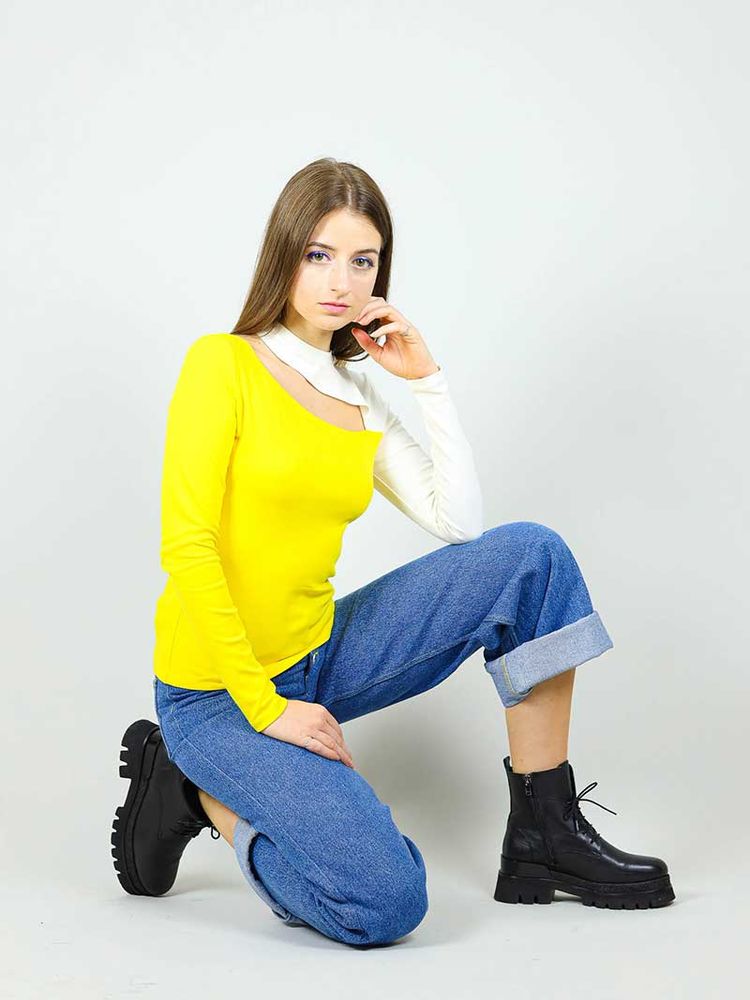 Vanity Slit Top, BCI Cotton, in Yellow & White imagen 5