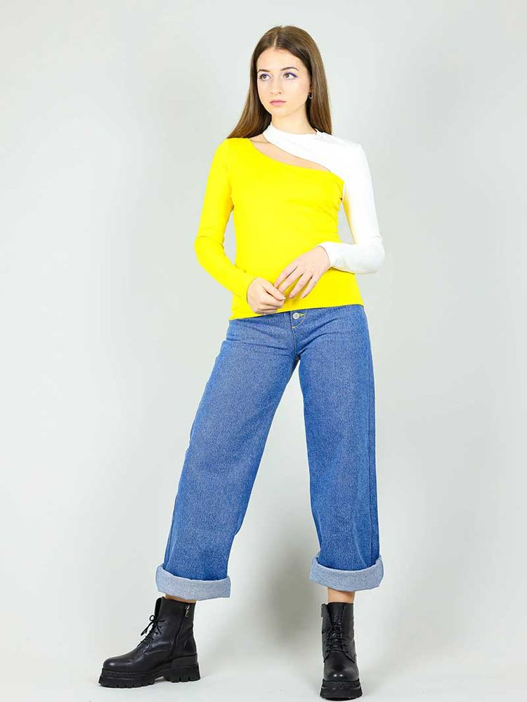 Vanity Slit Top, BCI Cotton, in Yellow & White imagen 6