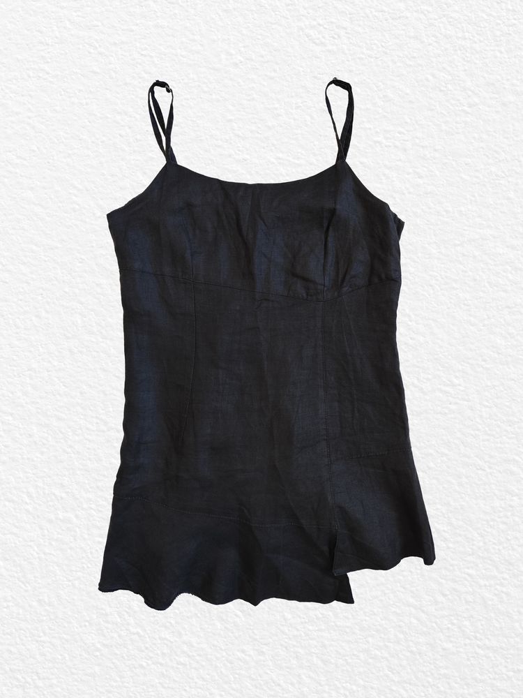 Black Sleeveless flax Top