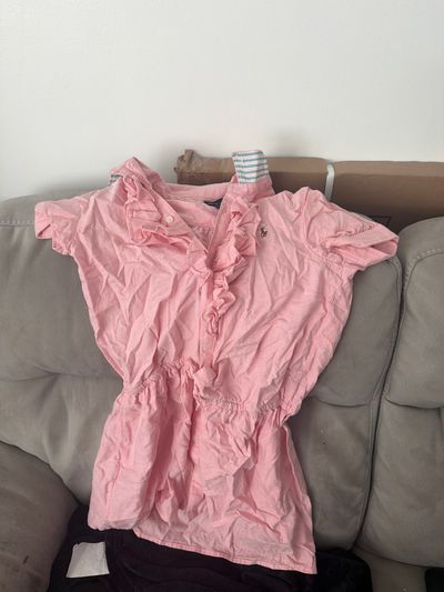 Pink Short Sleeve Blouse With Ruffle Collar