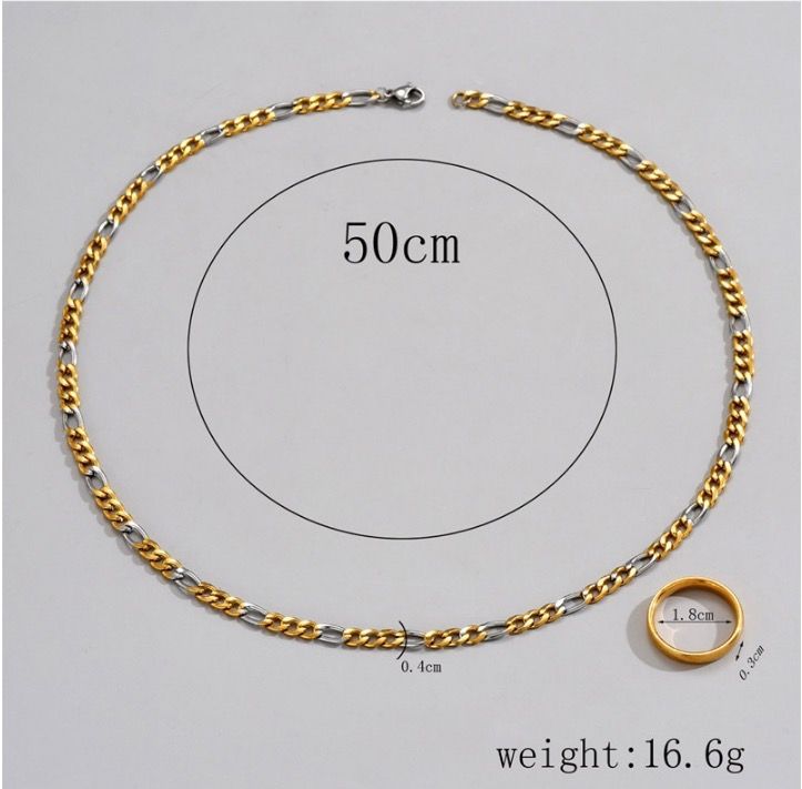 Gold And Silver Chain Necklace And Gold Ring Set image 2