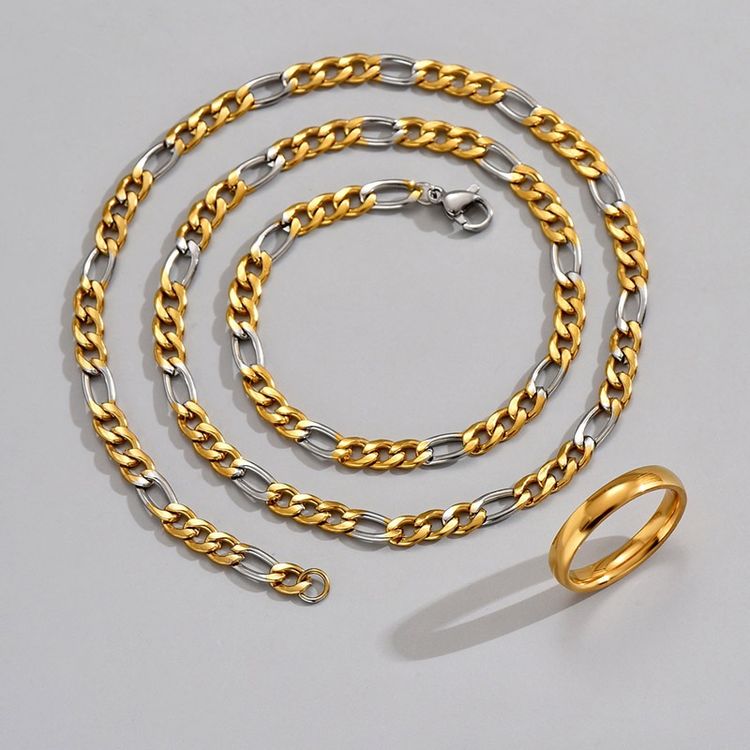 Gold And Silver Chain Necklace And Gold Ring Set image 3
