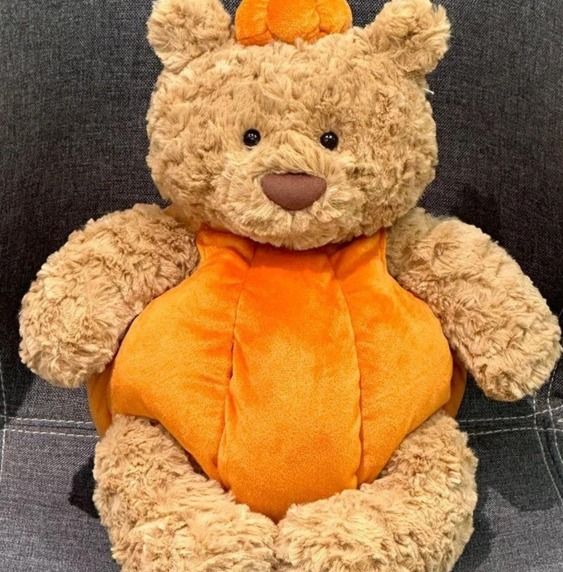 Plush Teddy Bear In Pumpkin Costume imagen 3
