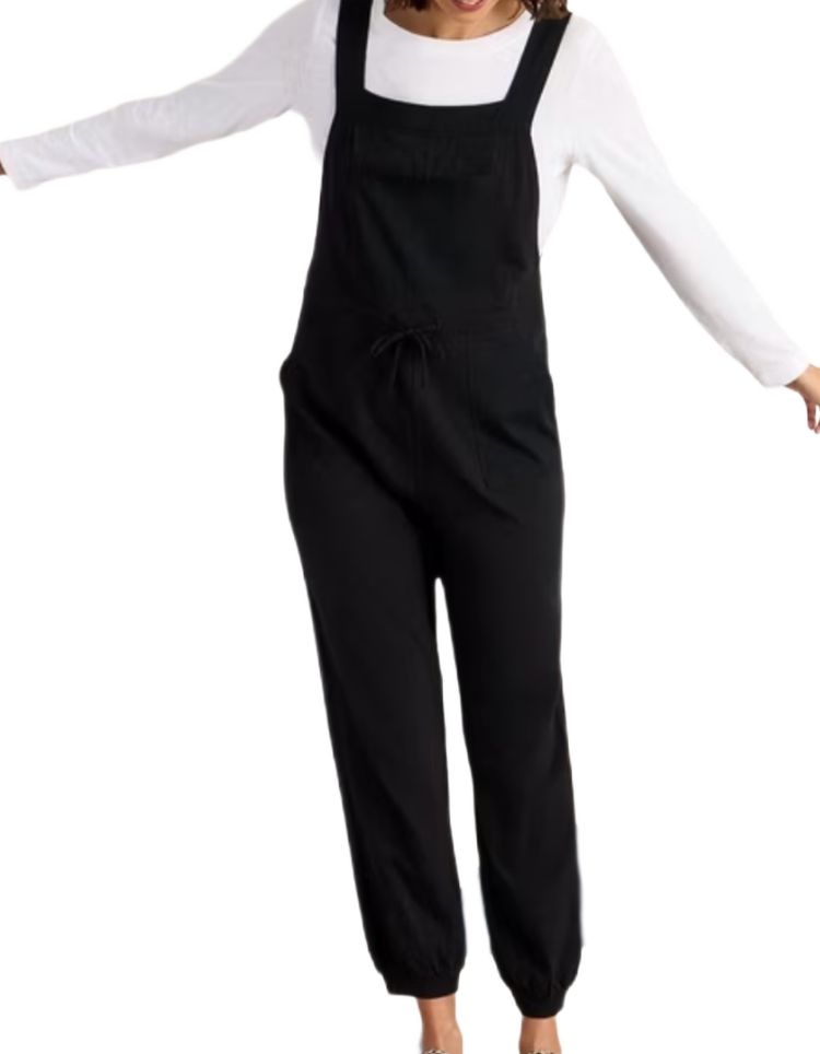 Women's Daphne Cotton Dungarees in Pure Black image 2