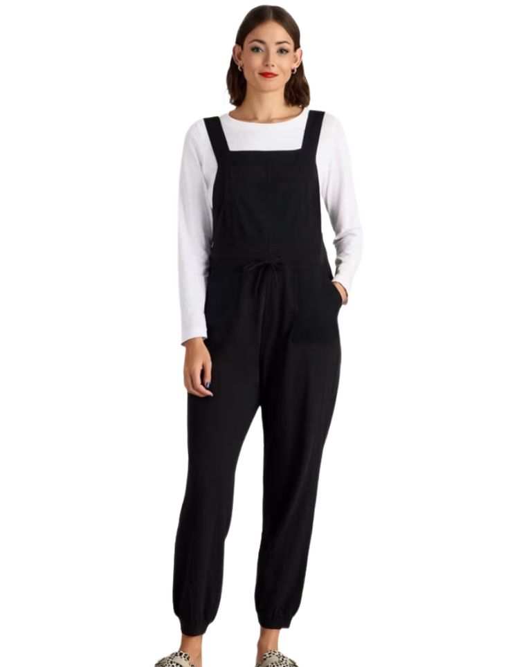 Women's Daphne Cotton Dungarees in Pure Black image 1