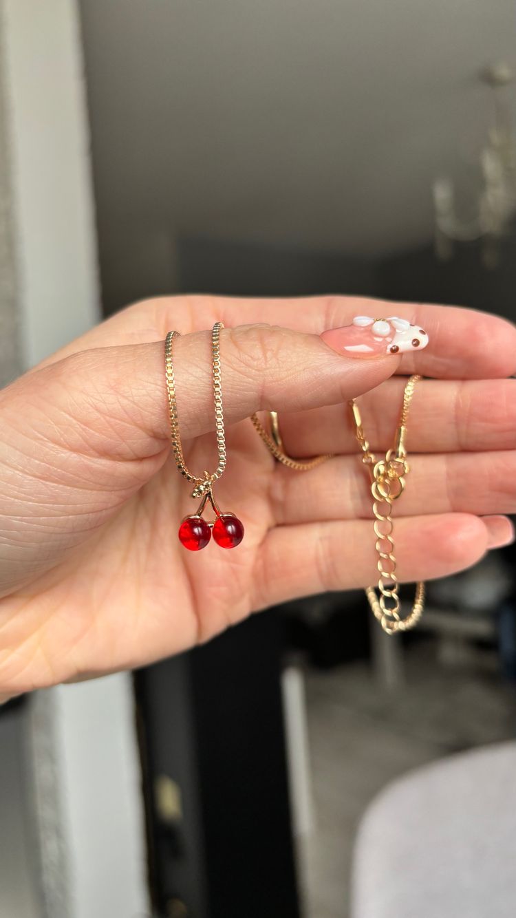 Gold Chain Necklace With Red Cherry Pendant image 1
