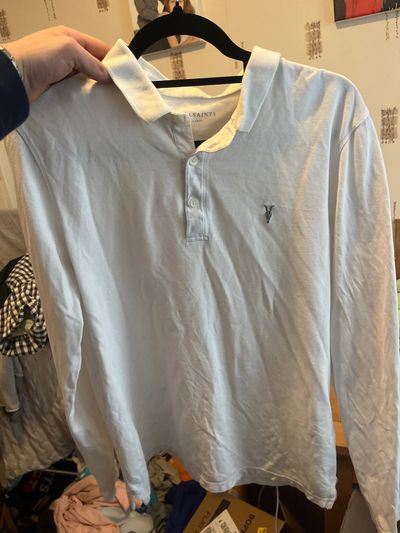 All Saint Laurent White Long Sleeve Polo Shirt