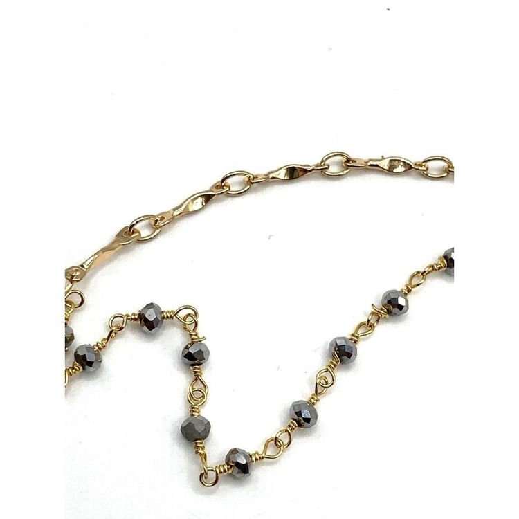 Gold Chain Bracelet With Grey Beads image 2