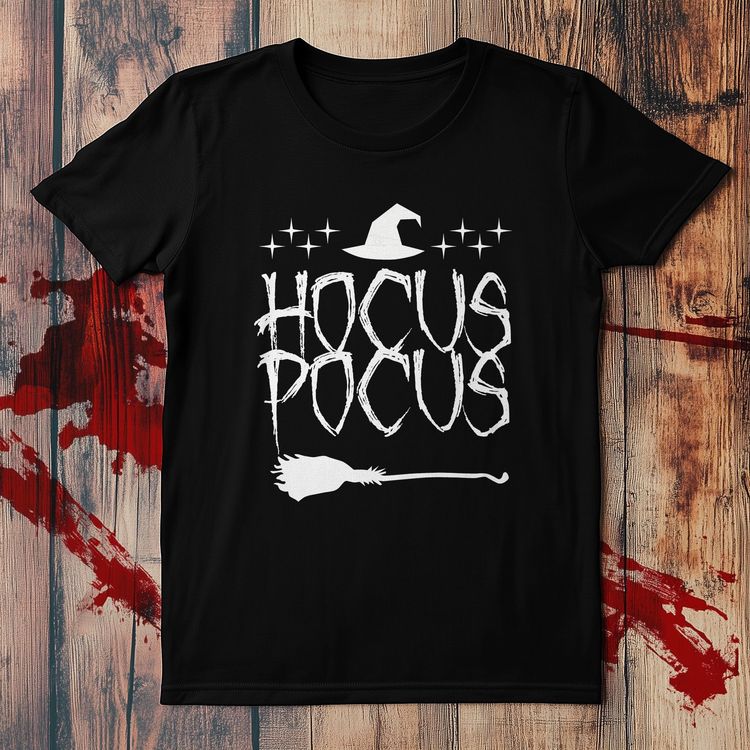 Hocus Pocus Text With Broom T-Shirt - image 1