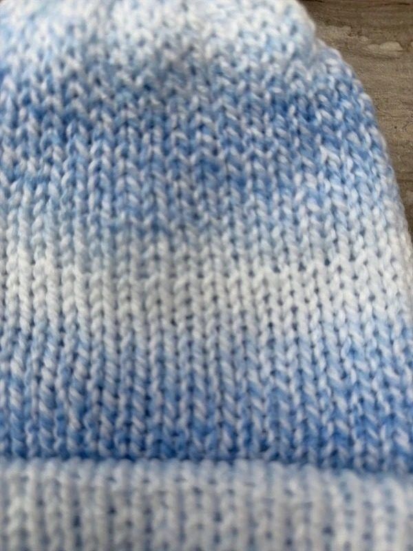 Blue And White Knit Beanie With Pom Pom image 2