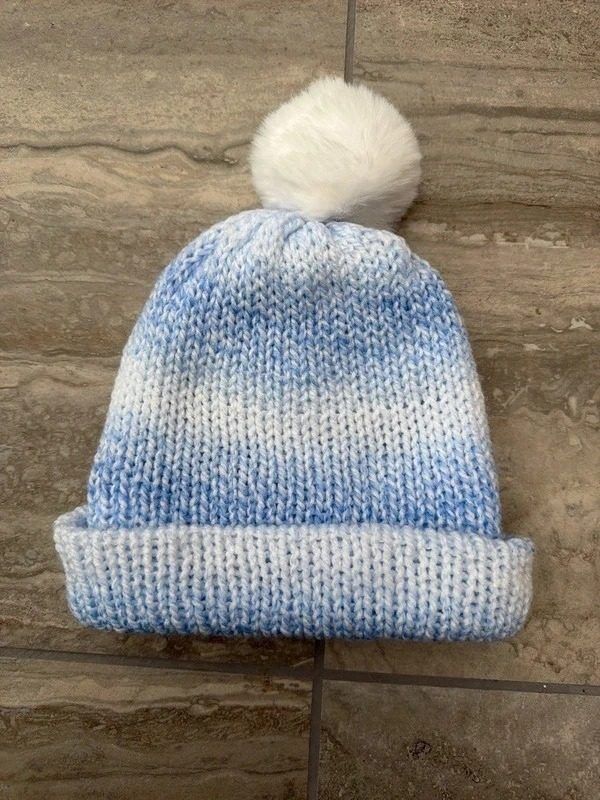 Blue And White Knit Beanie With Pom Pom image 1