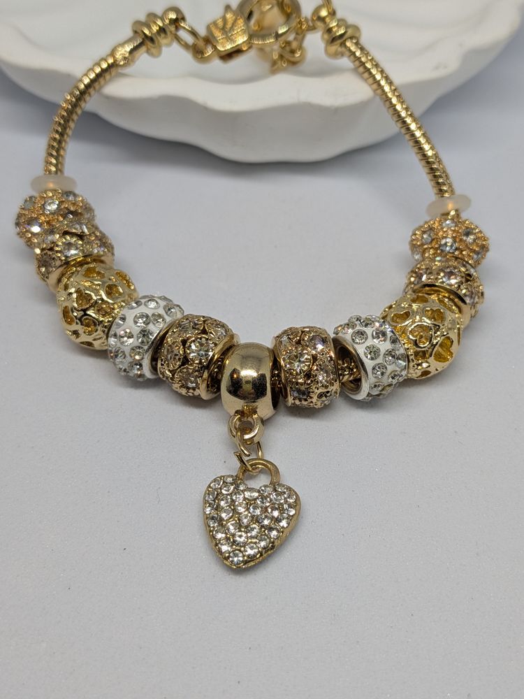 Gold-Tone Charm Bracelet With Heart Pendant