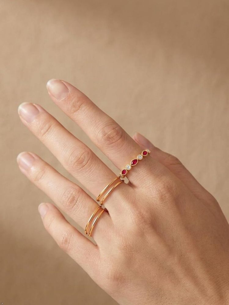 Gold Ring With Red And White Stones image 2