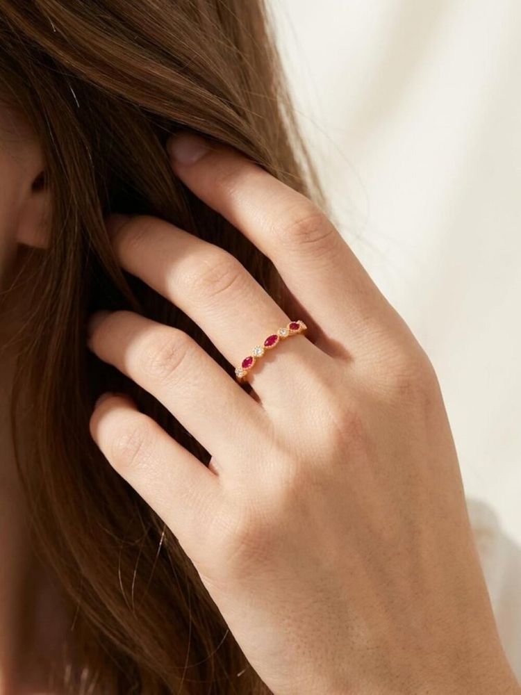 Gold Ring With Red And White Stones image 1