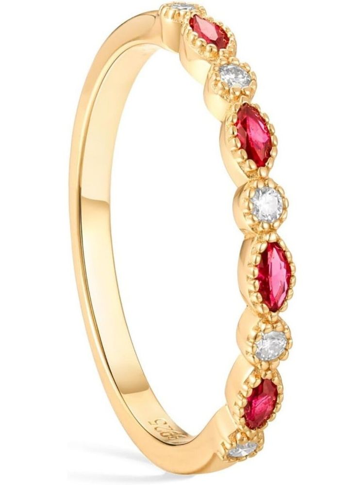 Gold Ring With Red And White Stones image 3