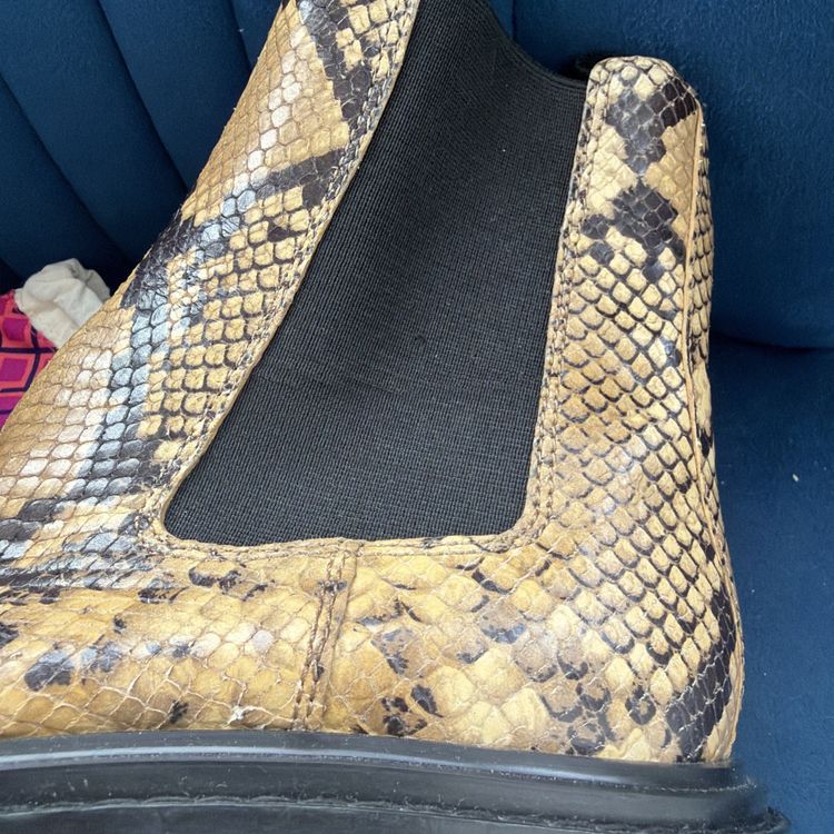 Tory Burch Brown Snakeskin Print Leather Ankle Chelsea Boots Uk 4 Chunky Sole BN image 5