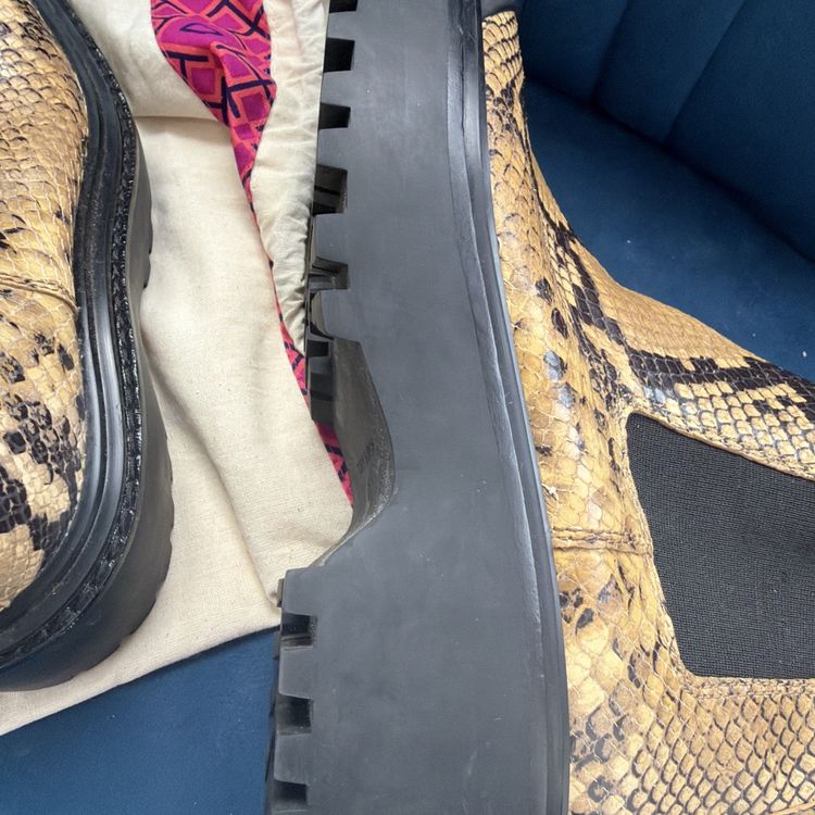 Tory Burch Brown Snakeskin Print Leather Ankle Chelsea Boots Uk 4 Chunky Sole BN image 8