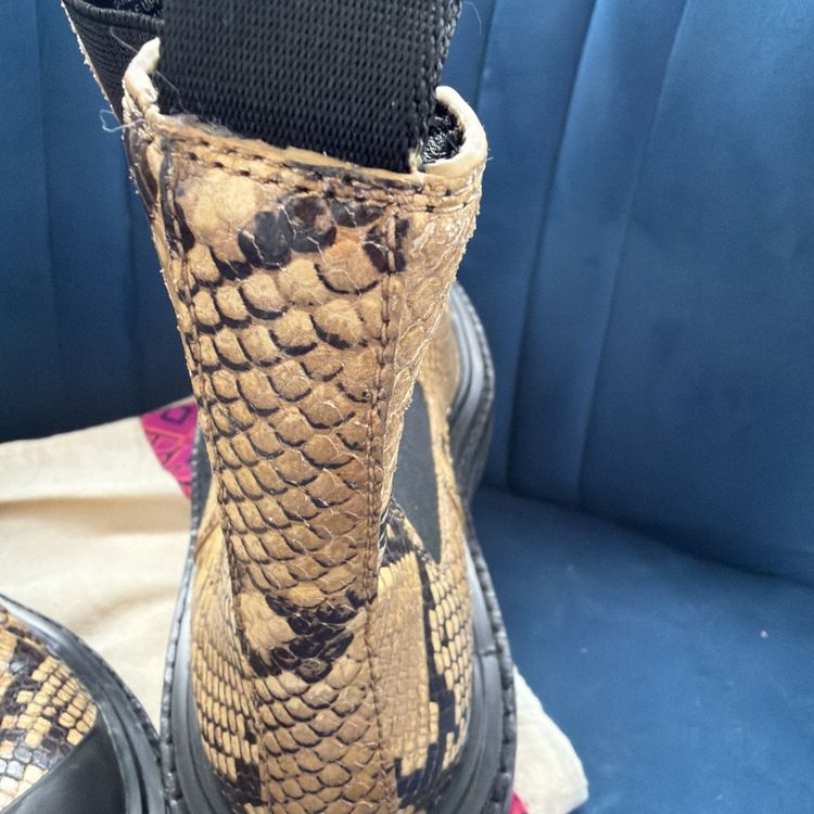 Tory Burch Brown Snakeskin Print Leather Ankle Chelsea Boots Uk 4 Chunky Sole BN image 6