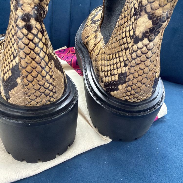 Tory Burch Brown Snakeskin Print Leather Ankle Chelsea Boots Uk 4 Chunky Sole BN image 7