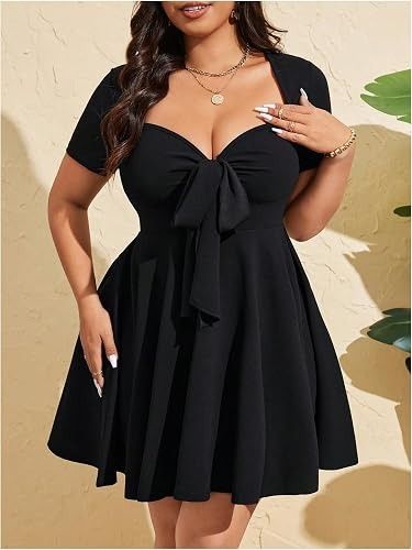 Black Short Sleeve Dress With Front Bow image 3