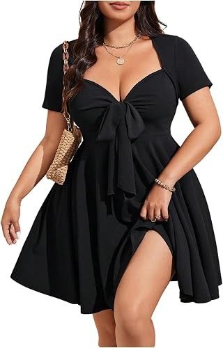 Black Short Sleeve Dress With Front Bow image 4