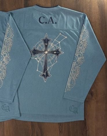 Chrome Hearts Blue Long Sleeve Shirt With Cross And Emblem Designs product image