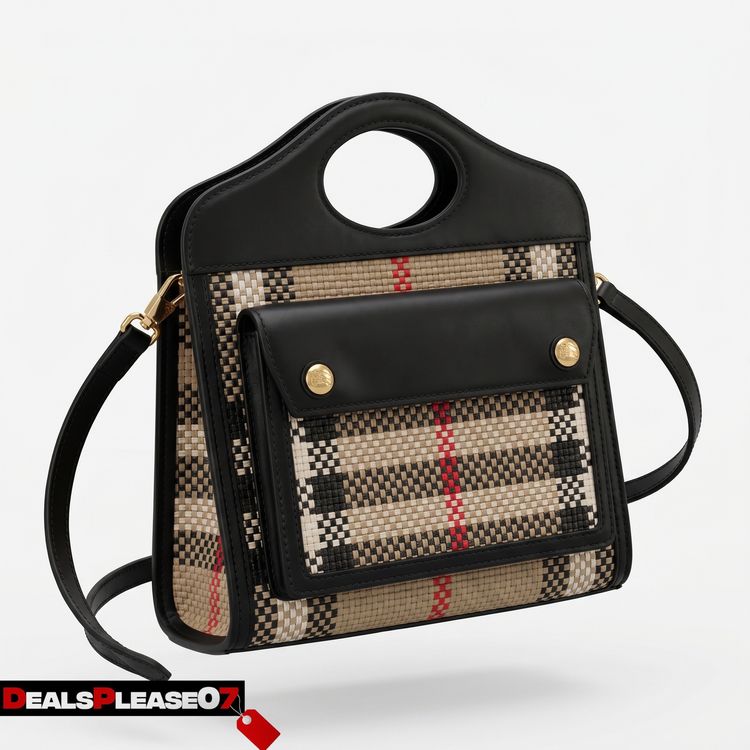 BURBERRY Black And Beige Checkered Handbag With Detachable Strap RRP £1195