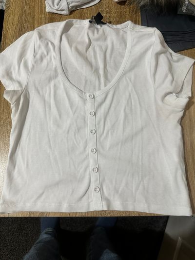 White Button-Up Short Sleeve Top