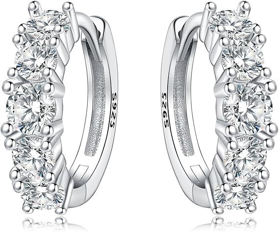 Sterling Silver Hoop Earrings With Cubic Zirconia