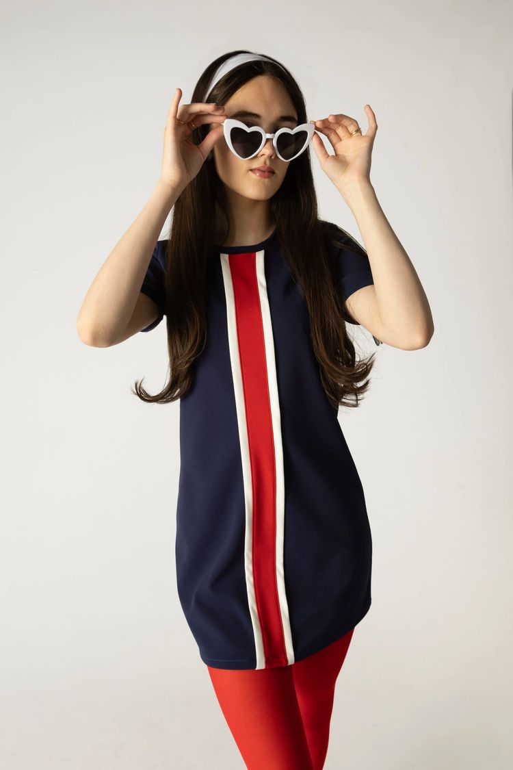 Immagine di LHM Ladies 60s Retro Mod Vintage Navy/White/Red Chrissy Mini Dress 7