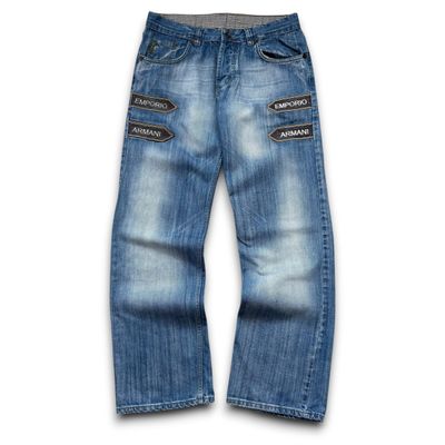 Emporio Armani 2000's graphic baggy straight leg denim jeans (S-M)
