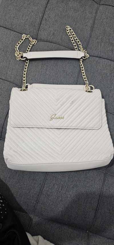 Guess white quilted shoulder bag