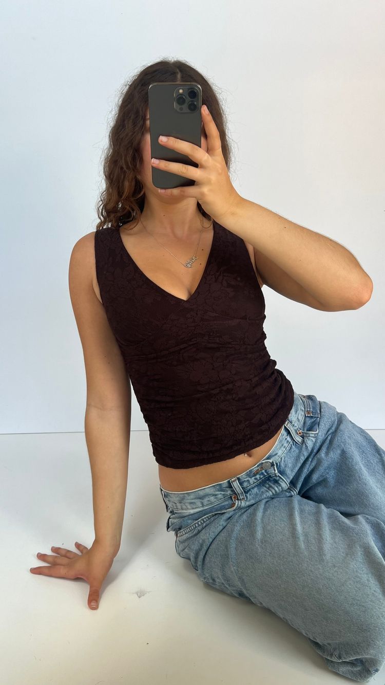 00s brown lace tank top- size S 5