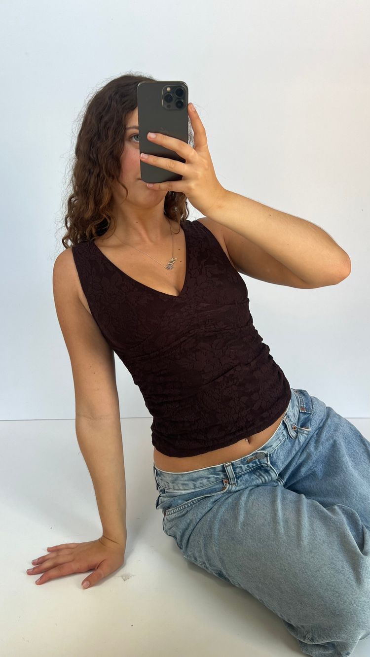 00s brown lace tank top- size S 2