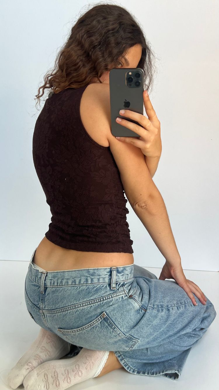 00s brown lace tank top- size S 4