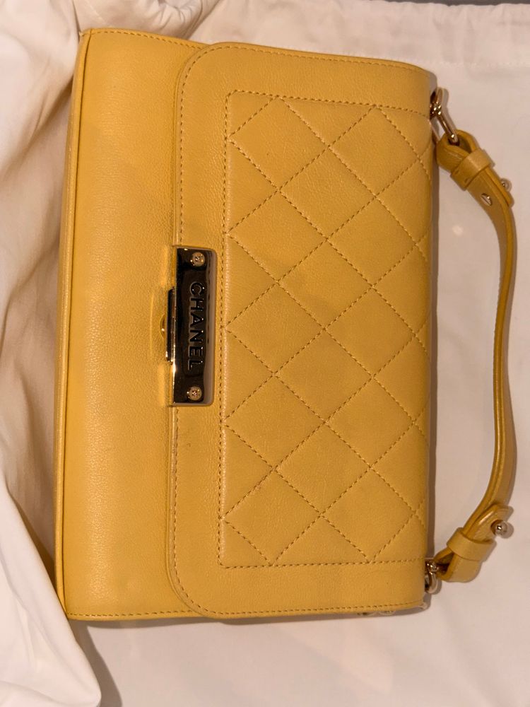 Chanel Yellow Quilted Leather Handbag full set with authenticity card, dusty and box image 2