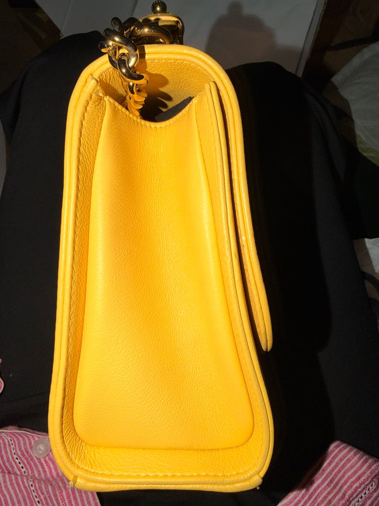Chanel Yellow Quilted Leather Handbag full set with authenticity card, dusty and box image 5