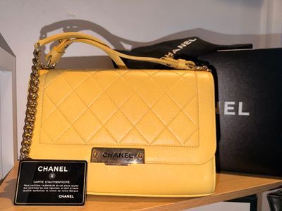 Chanel Yellow Quilted Leather Handbag full set with authenticity card, dusty and box