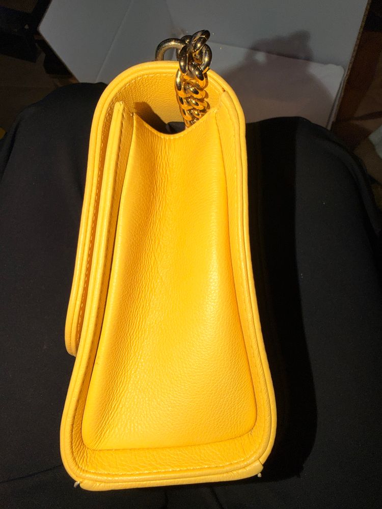 Chanel Yellow Quilted Leather Handbag full set with authenticity card, dusty and box image 4