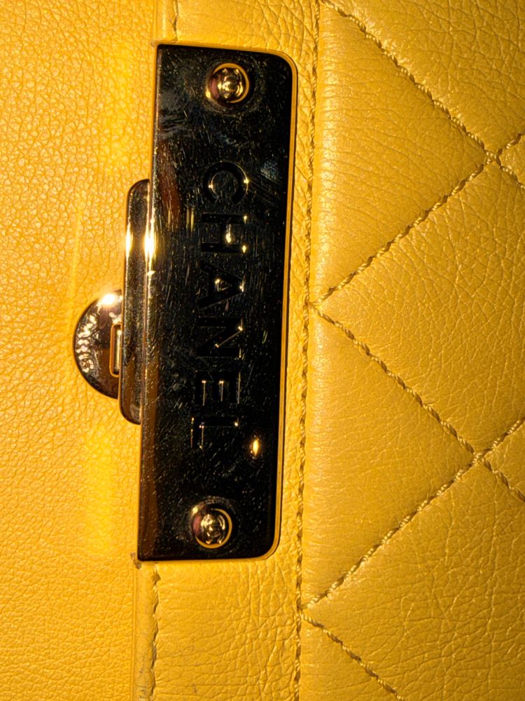 Chanel Yellow Quilted Leather Handbag full set with authenticity card, dusty and box image 8